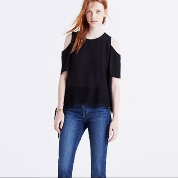 MADEWELL Silk Cold Shoulder Lace Detailed Top - Picture 4 of 14